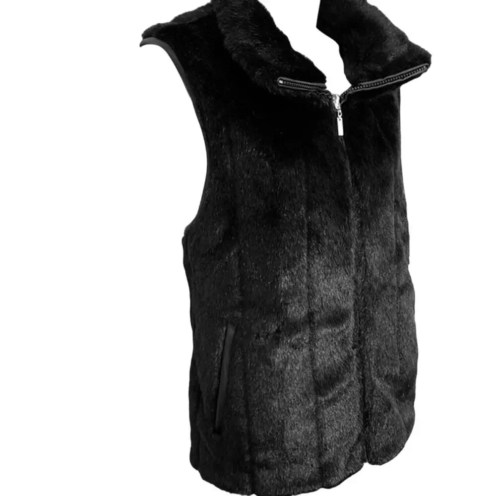 Giacca Gallery Womens Black Full Zip Faux Fur Reversible Vest Jacket Mob Wife M